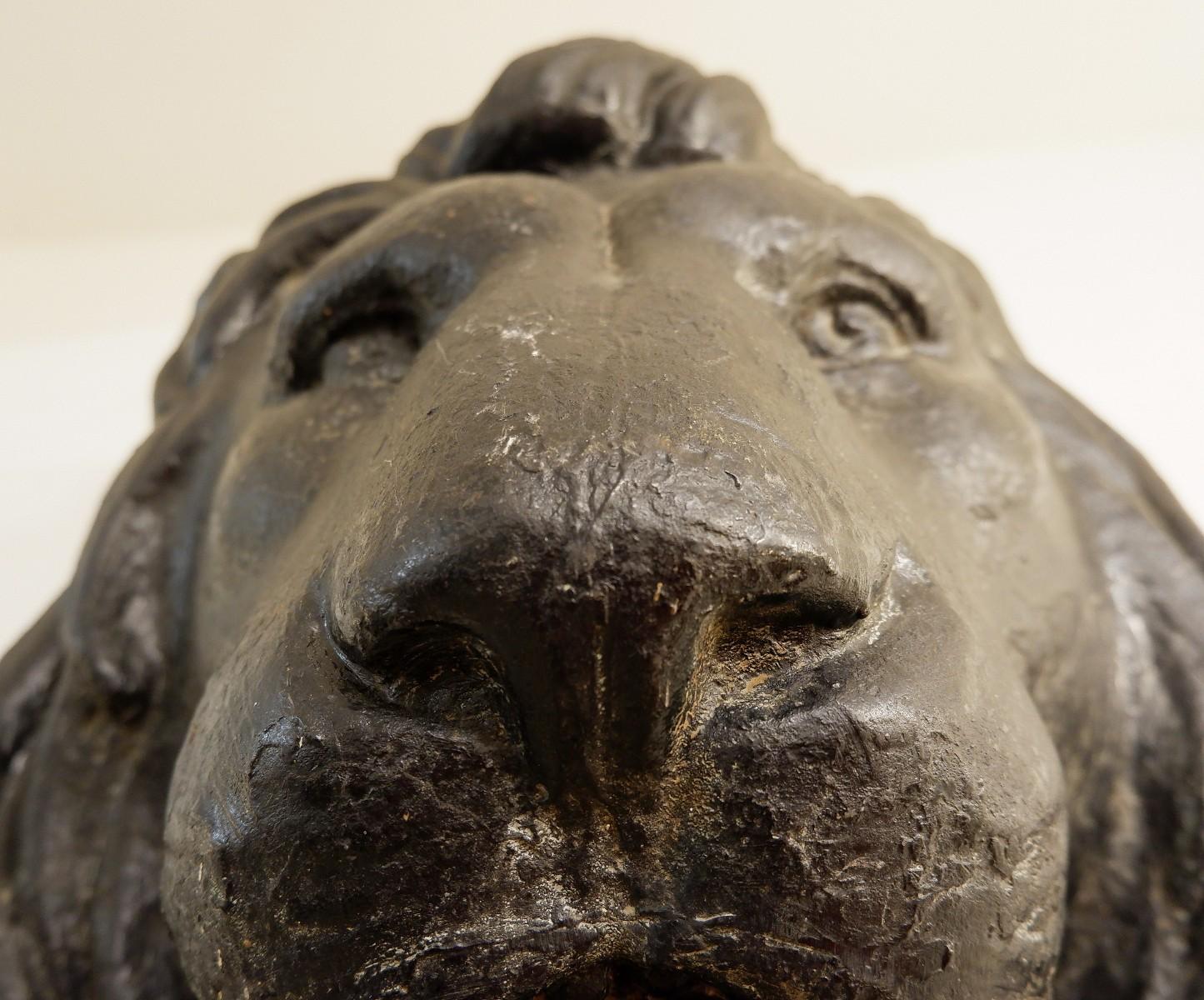 European Large Black Lion Head in Fiberglass
