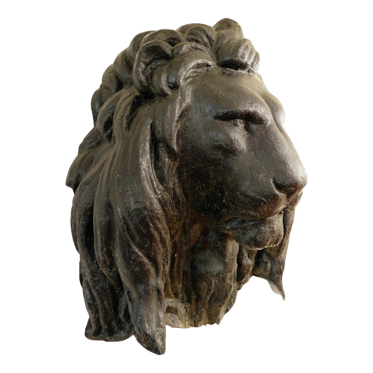 Large Black Lion Head in Fiberglass