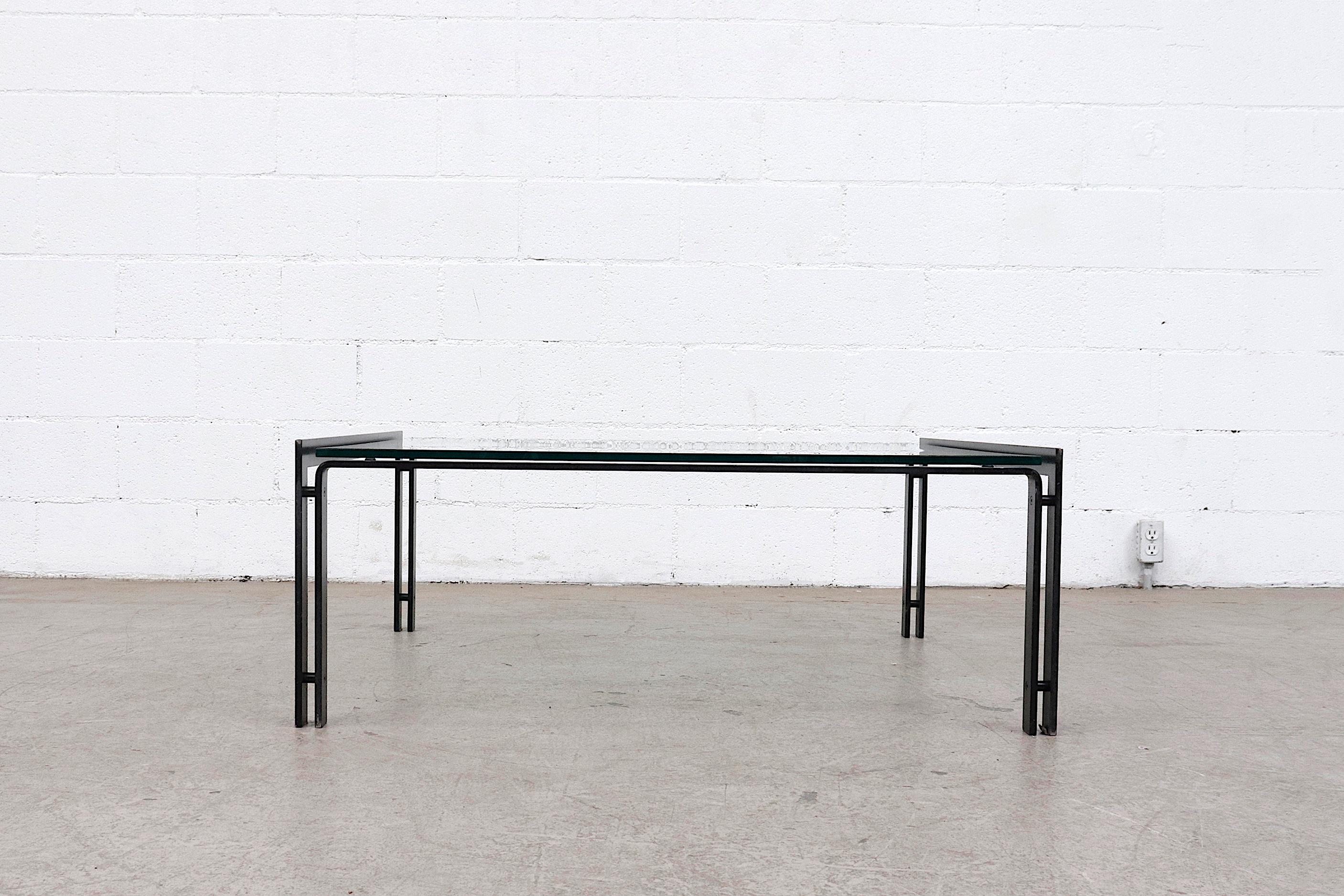 Mid-Century Modern Large Black Metaform Glass Top Coffee Table