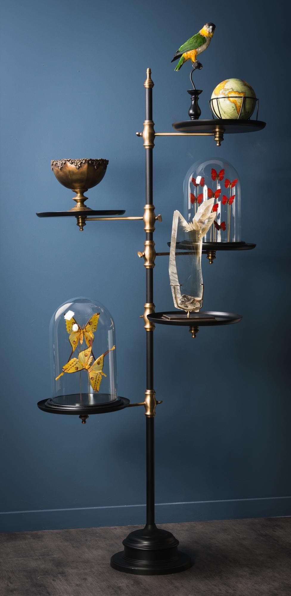 Contemporary Large Black Metal and Patinated Brass Shelves For Sale