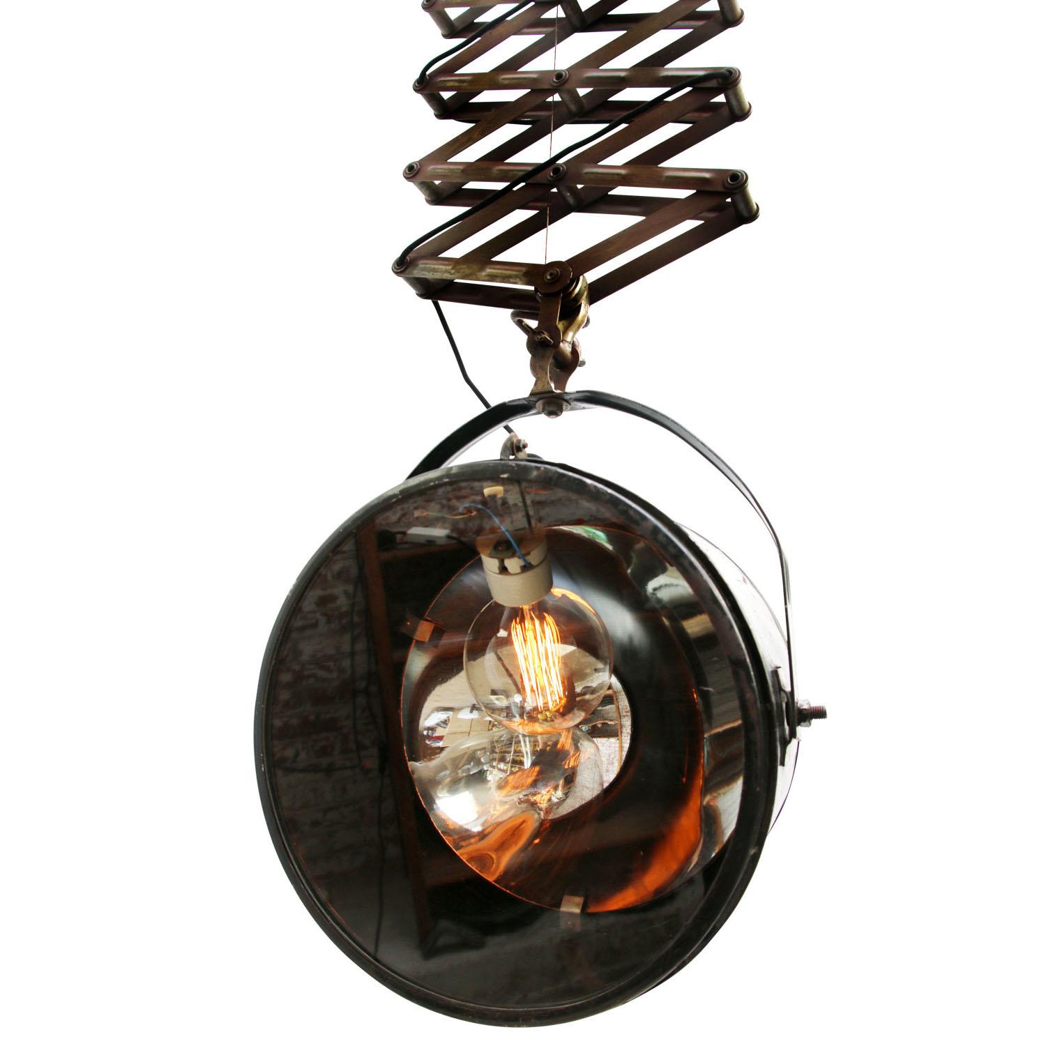 German Large Black Metal Vintage Industrial Scissor Spot Light Pendant Lamps For Sale