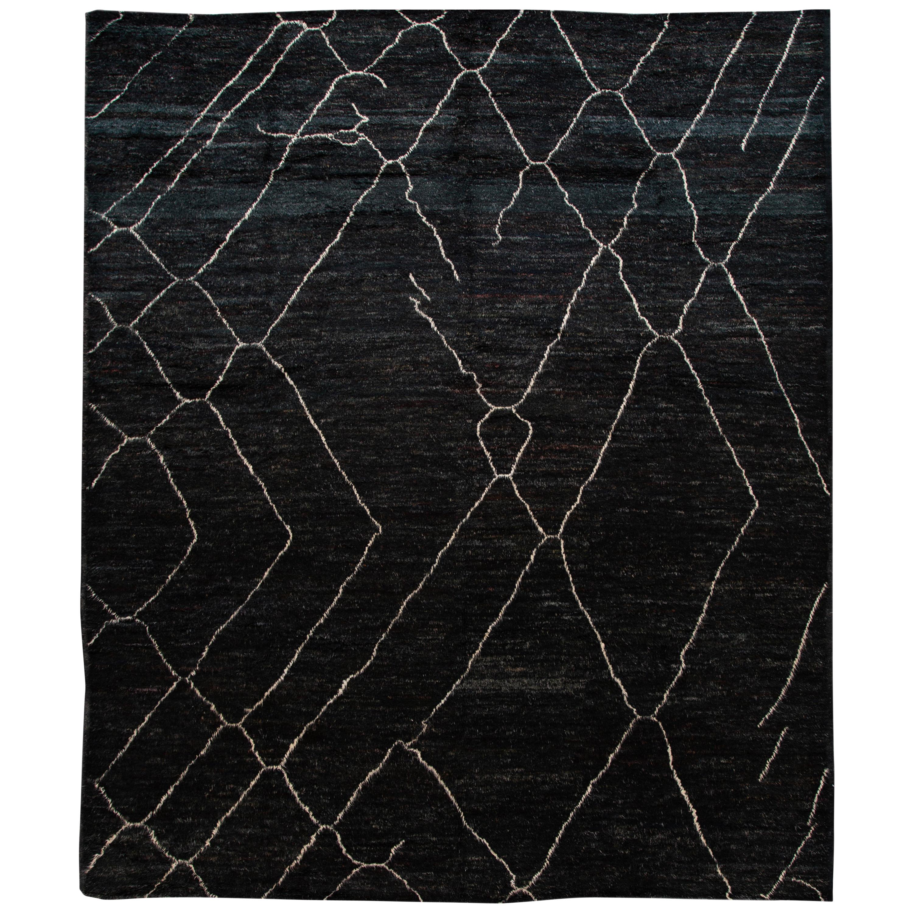 Large Black Modern Moroccan Style Wool Rug For Sale