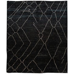 Alfombra grande de lana negra de estilo marroquí moderno
