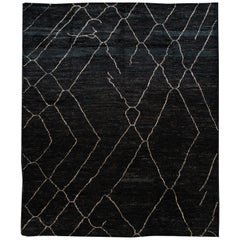 Large Black Modern Moroccan Style Wool Rug