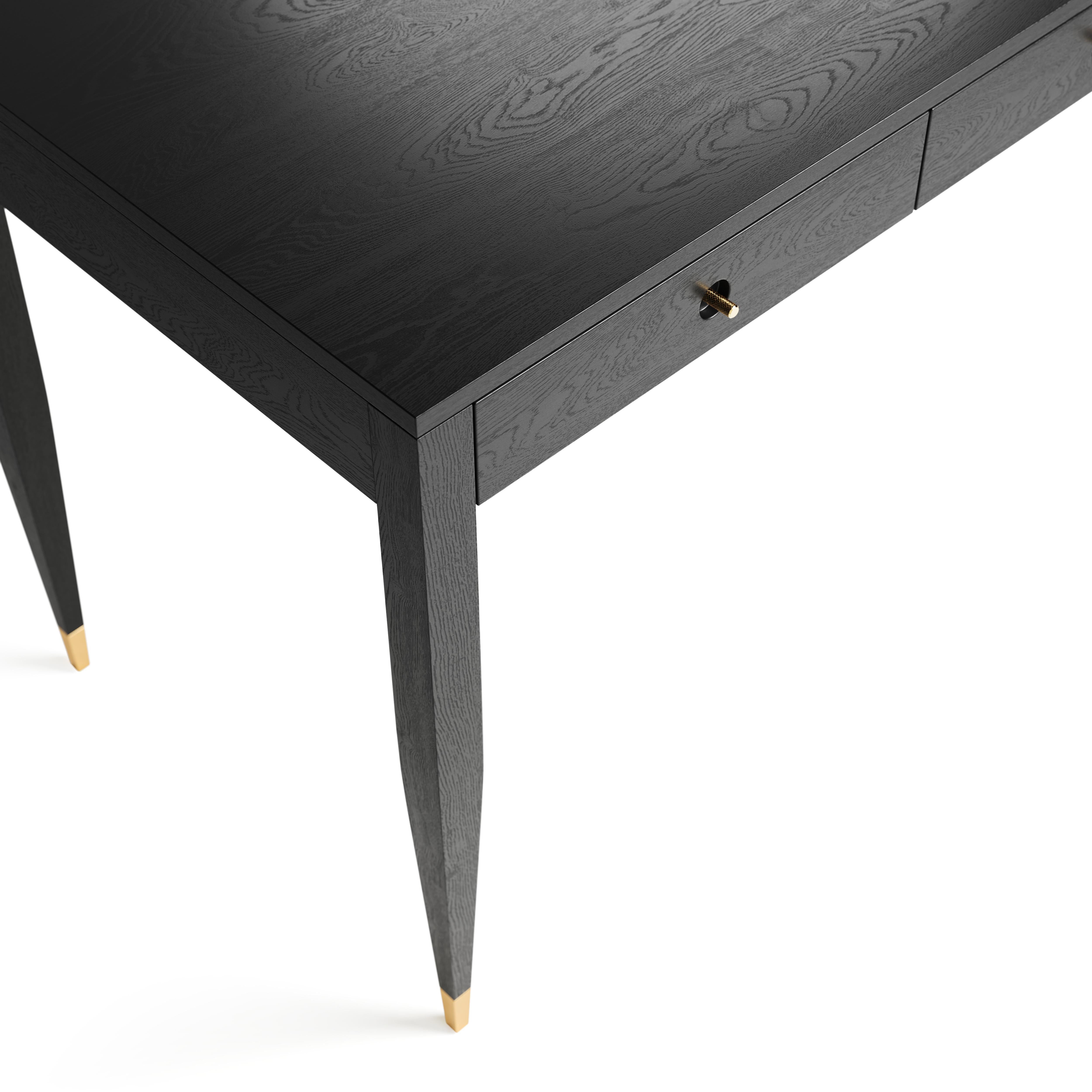 Mid-Century Modern Large black oak desk with three drawers in mid century modern style For Sale