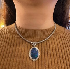 GIA Black Opal and Diamond Pendant Necklace in Platinum and 18k White Gold