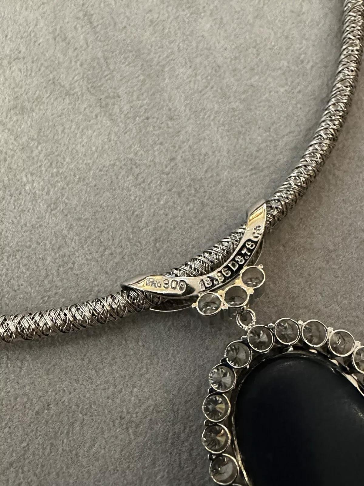 GIA Black Opal and Diamond Pendant Necklace in Platinum and 18k White Gold For Sale 2