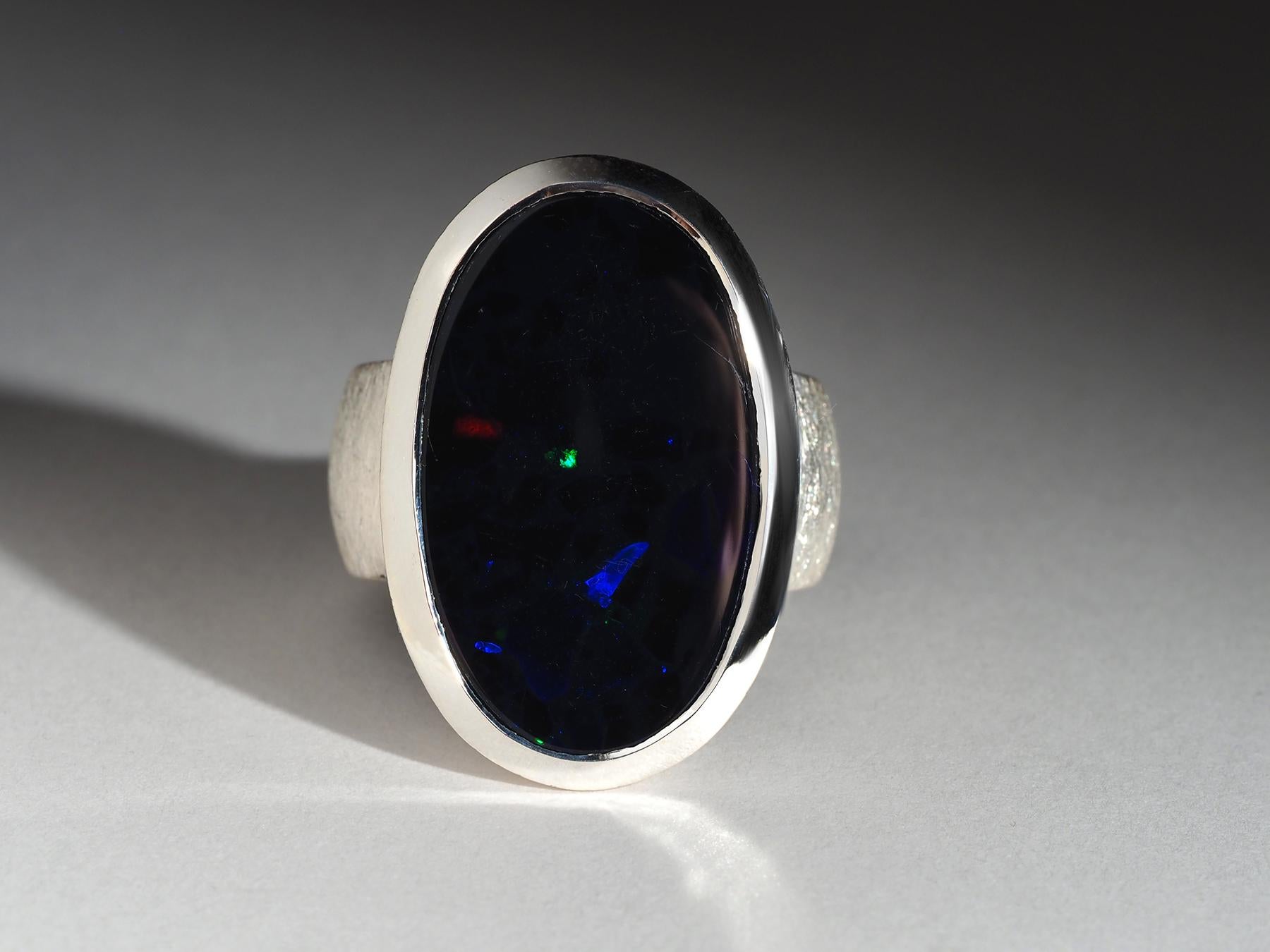 Large Black opal ring Mens opal jewelry Australian opal natural Blue opalescence For Sale 4