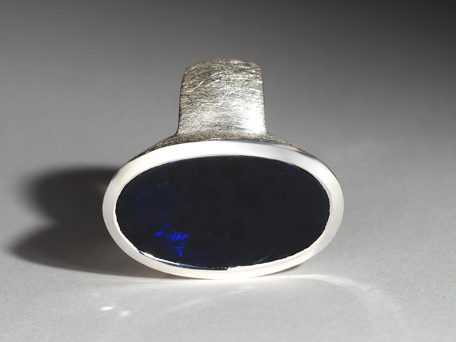 Women's or Men's Large Black opal ring Mens opal jewelry Australian opal natural Blue opalescence For Sale