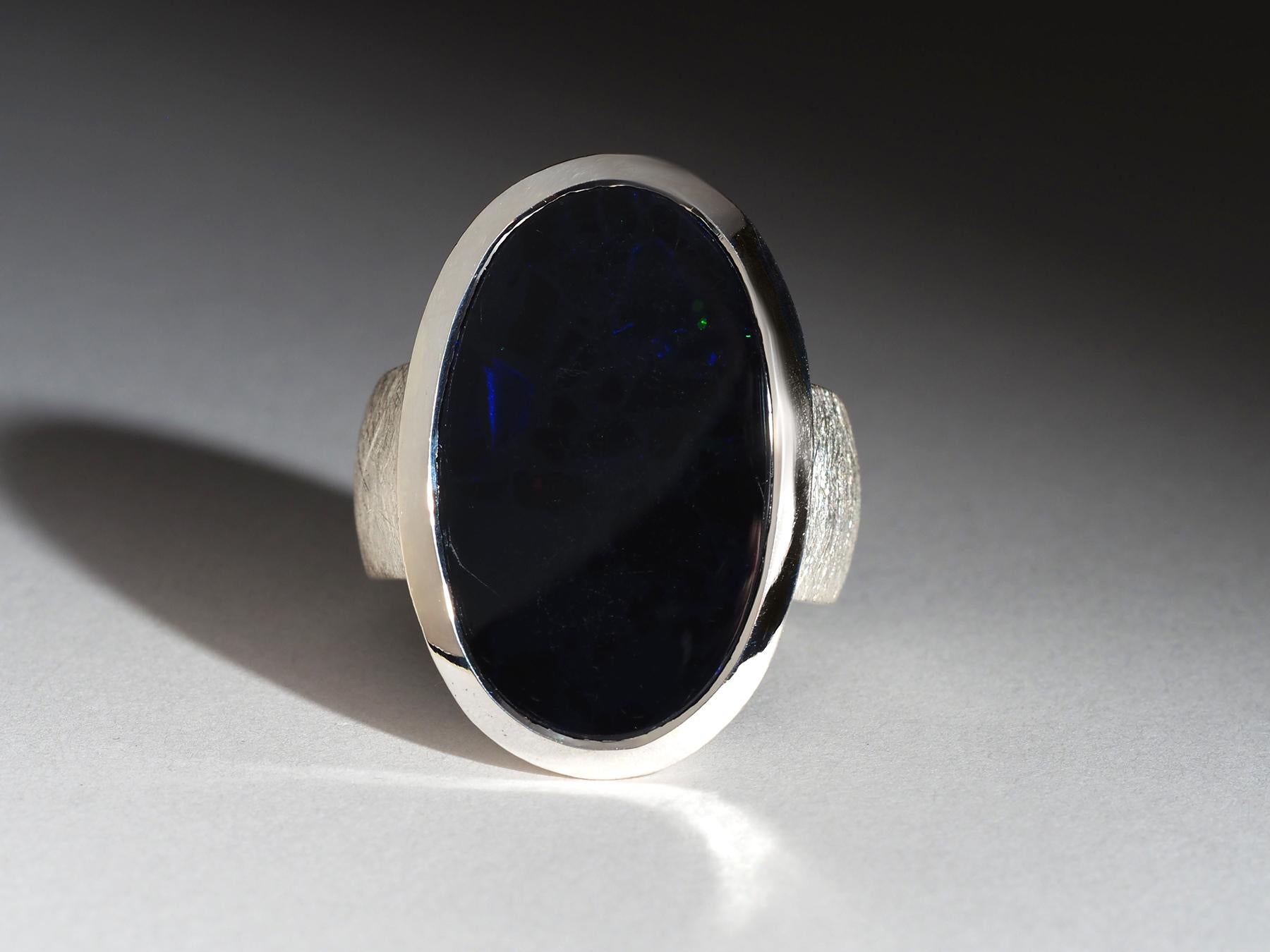 Large Black opal ring Mens opal jewelry Australian opal natural Blue opalescence For Sale 1