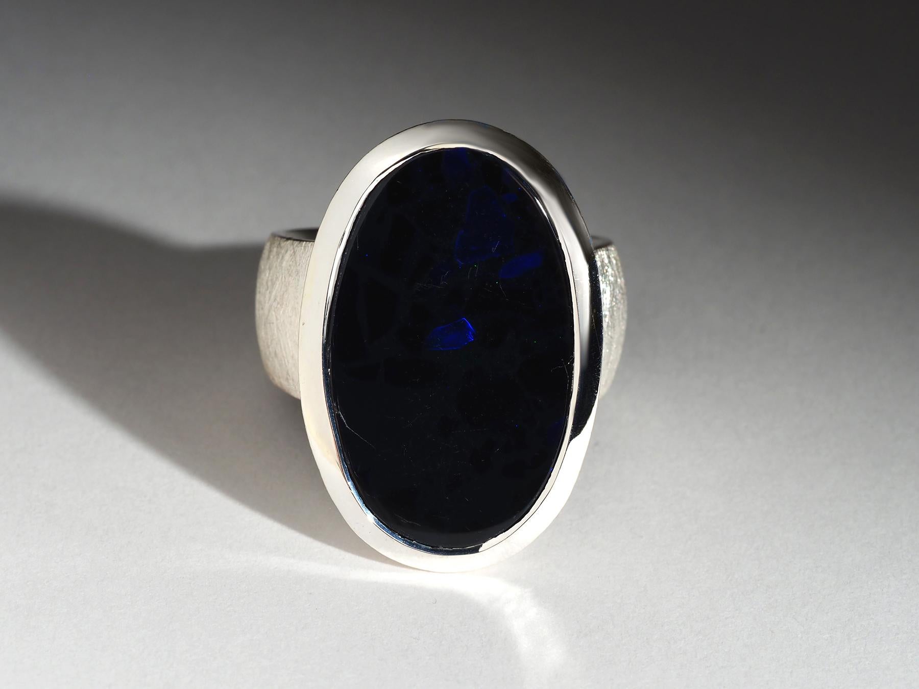 Large Black opal ring Mens opal jewelry Australian opal natural Blue opalescence For Sale 2