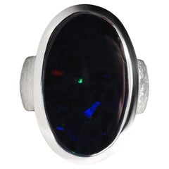Grande bague pour hommes en opale noire, opale naturelle bleue australienne opalescence