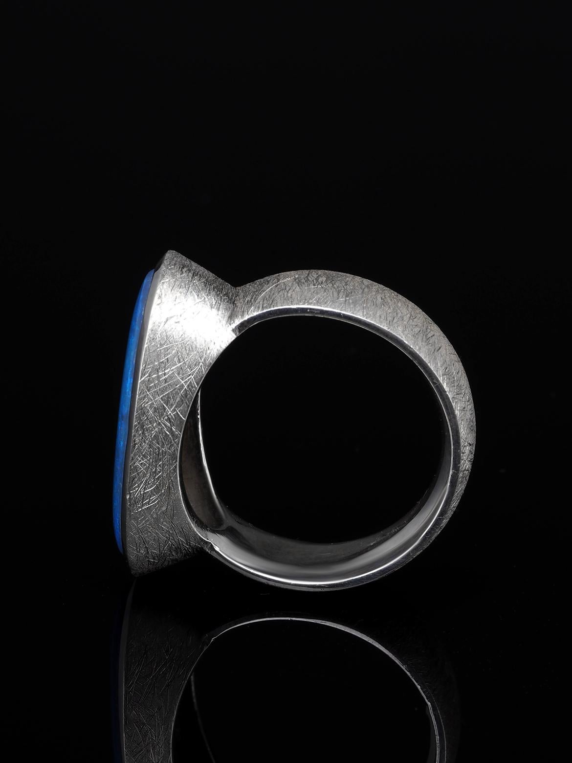 Large Black Opal Silver ring Neon Blue Australian Gemstone Gift Mens ring For Sale 5