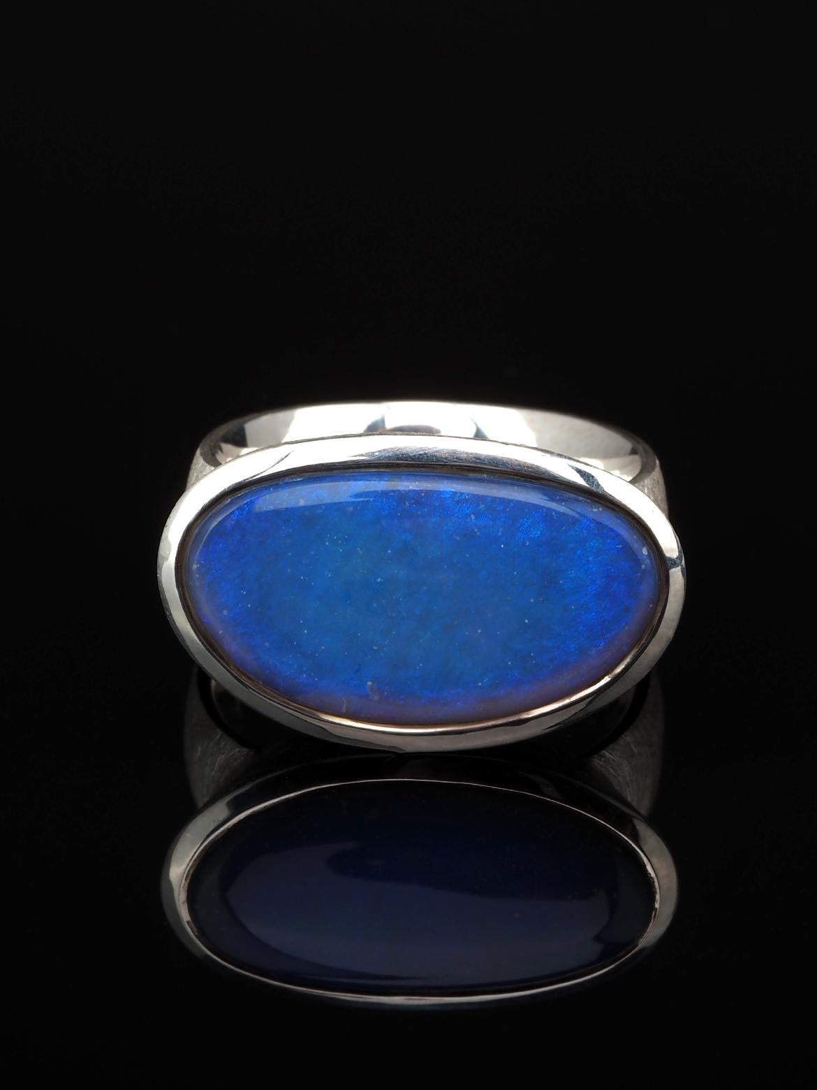 Large Black Opal Silver ring Neon Blue Australian Gemstone Gift Mens ring For Sale 1