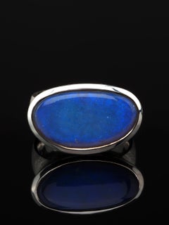 Large Black Opal Silver ring Neon Blue Australian Gemstone Gift Mens ring