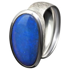 Grande bague pour hommes en argent et opale noire bleu néon, pierre précieuse australienne cadeau