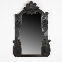 Large Black Painted Carved Oak Mirror with Cherubs, France circa 1900-20