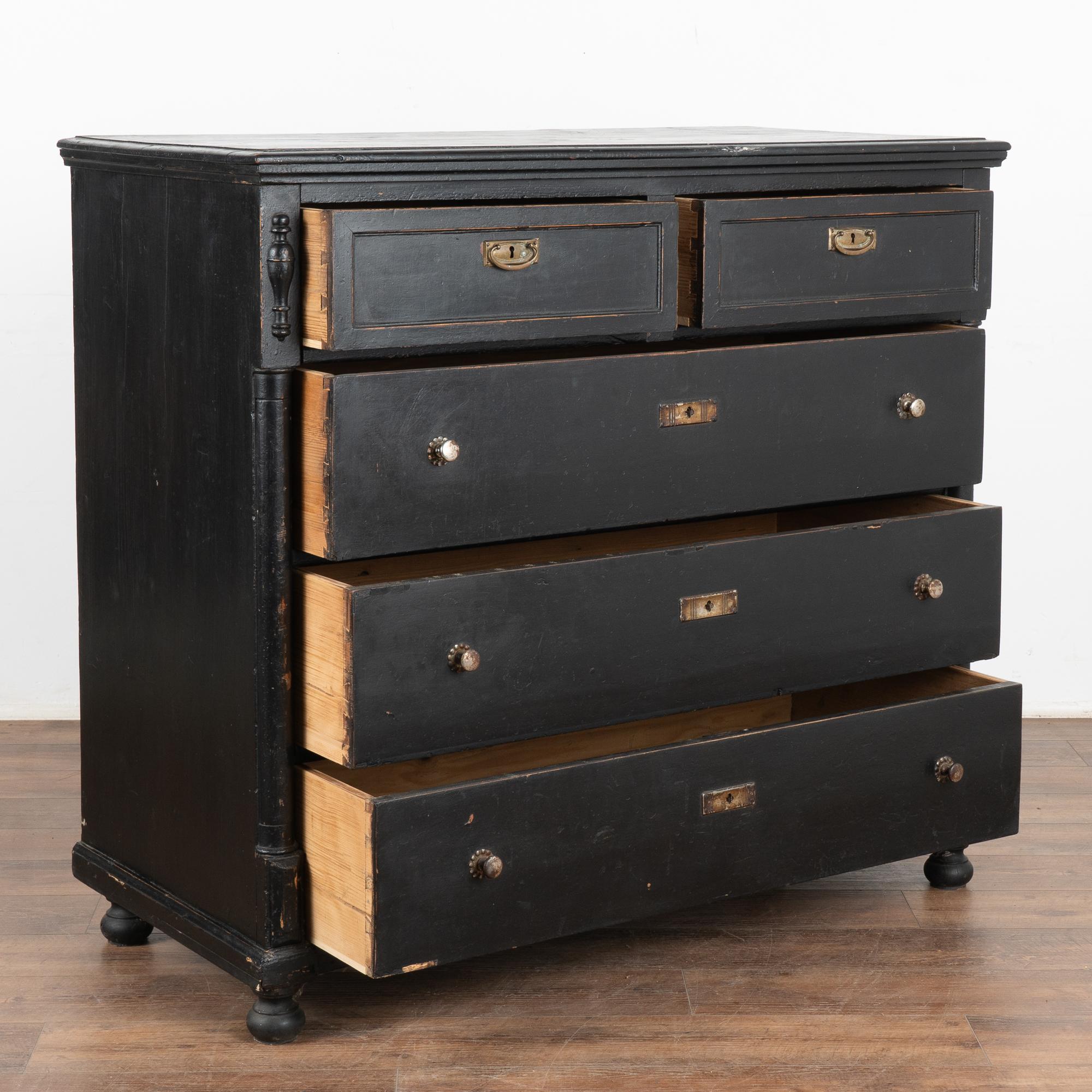 Country Large Black Painted Chest of Five Drawers, Circa 1890