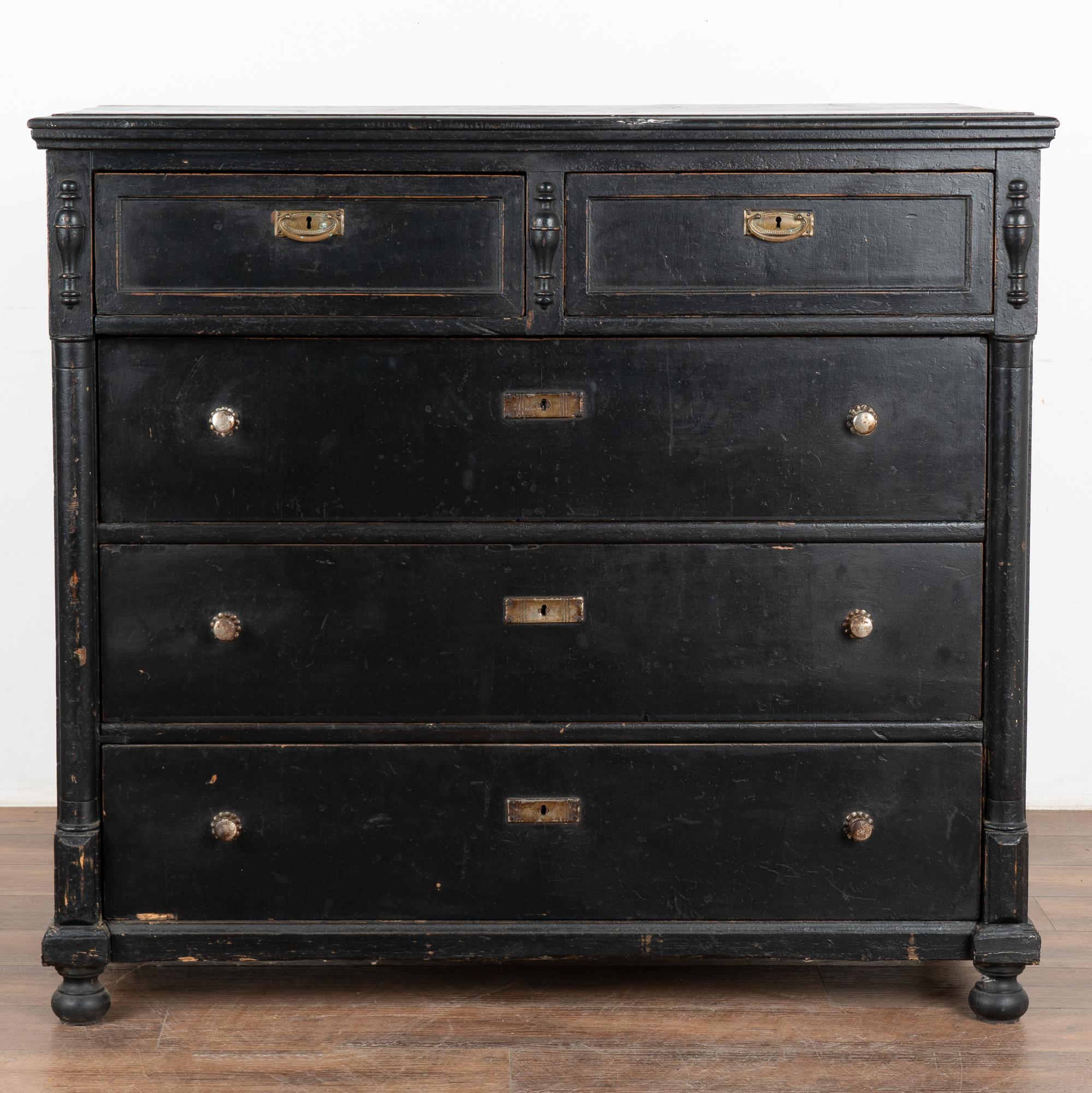 Hungarian Large Black Painted Chest of Five Drawers, Circa 1890