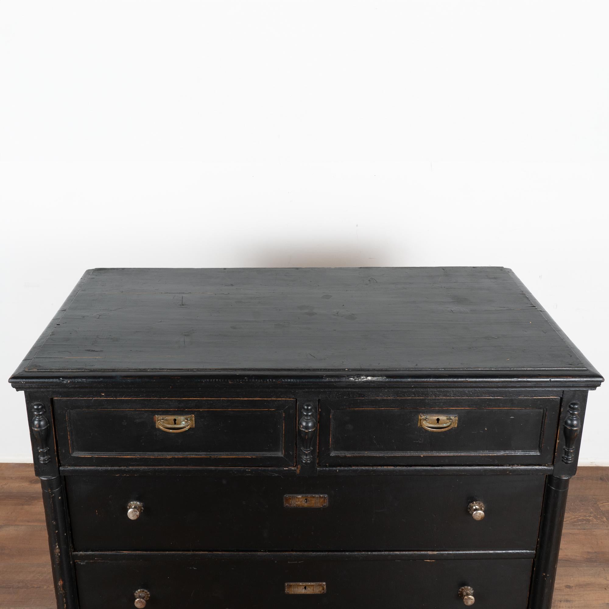Large Black Painted Chest of Five Drawers, Circa 1890 In Good Condition In Round Top, TX