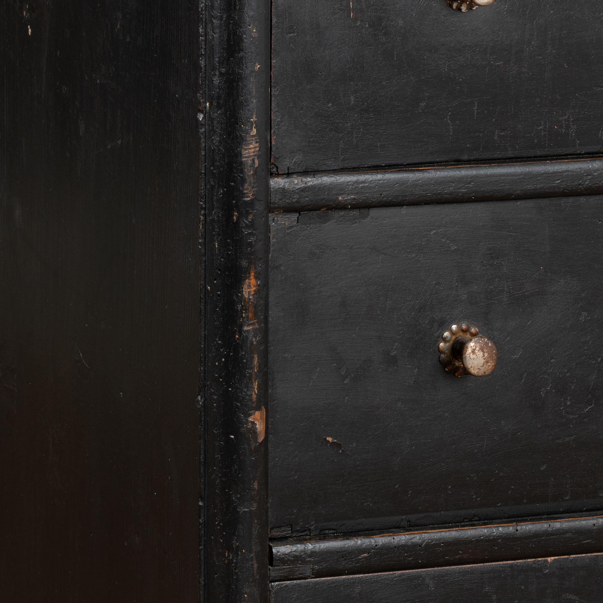 Large Black Painted Chest of Five Drawers, Circa 1890 1