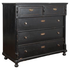 Large Black Painted Chest of Five Drawers, Circa 1890