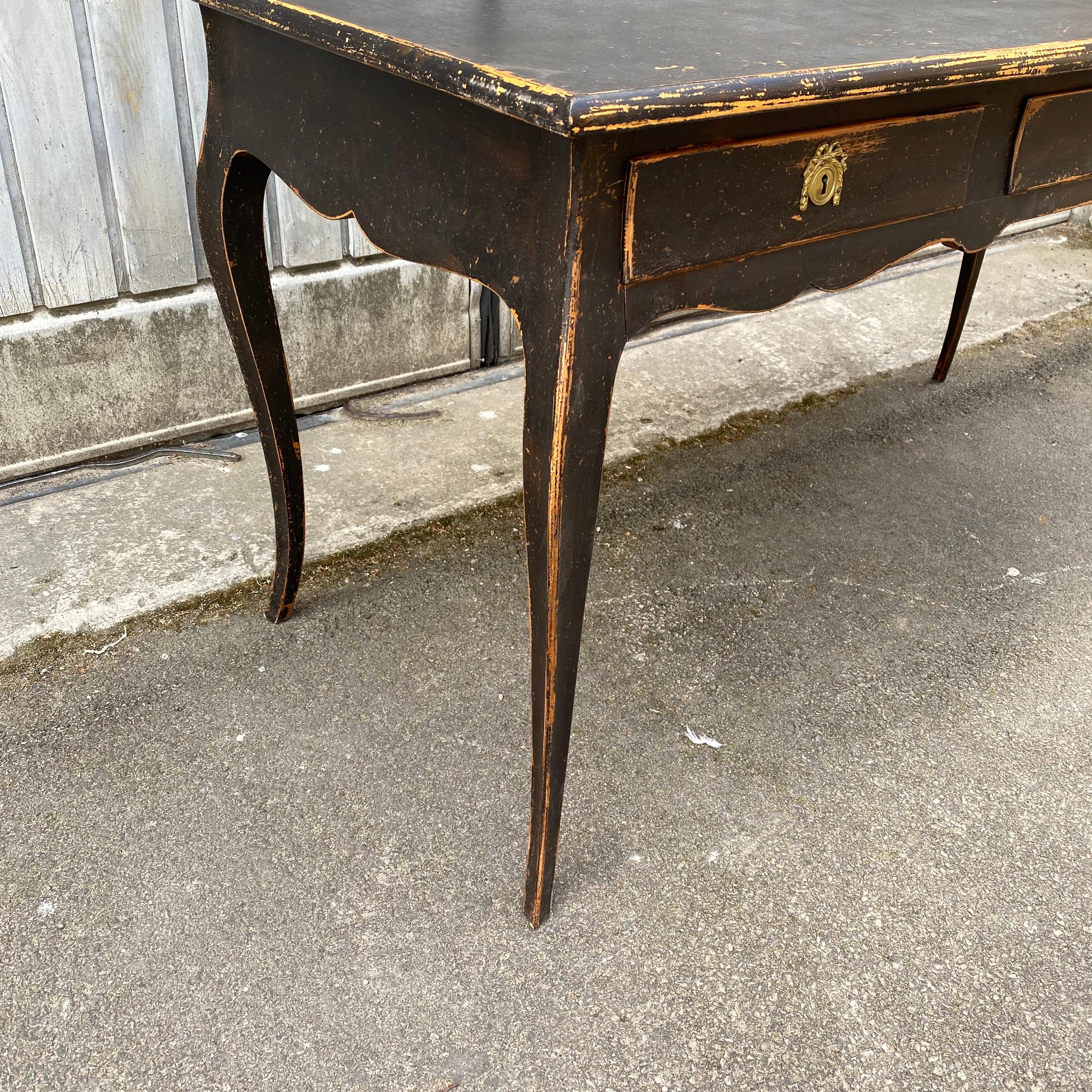 Pine Large Black Painted Gustavian 3-Drawer Office Desk Table