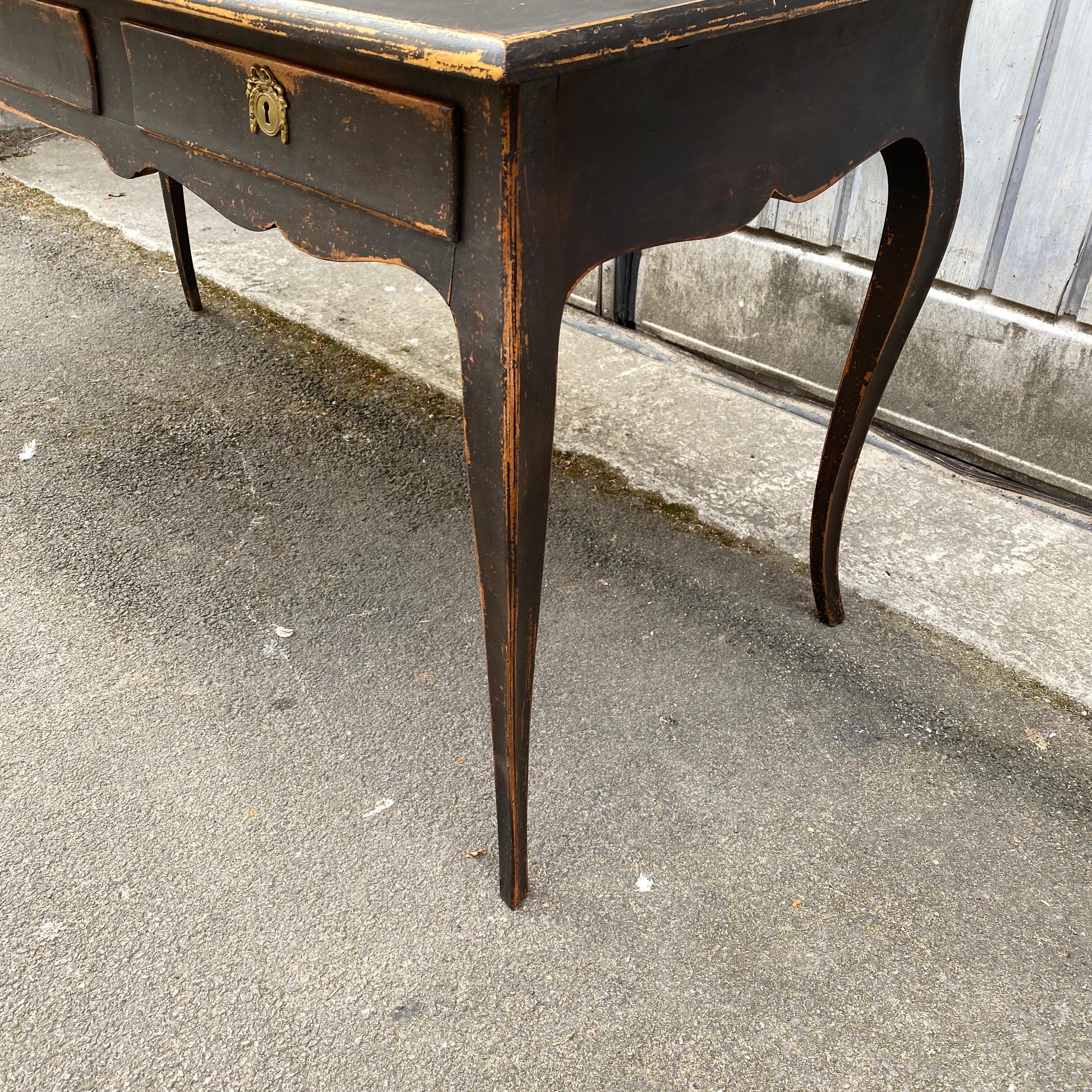 Large Black Painted Gustavian 3-Drawer Office Desk Table 2