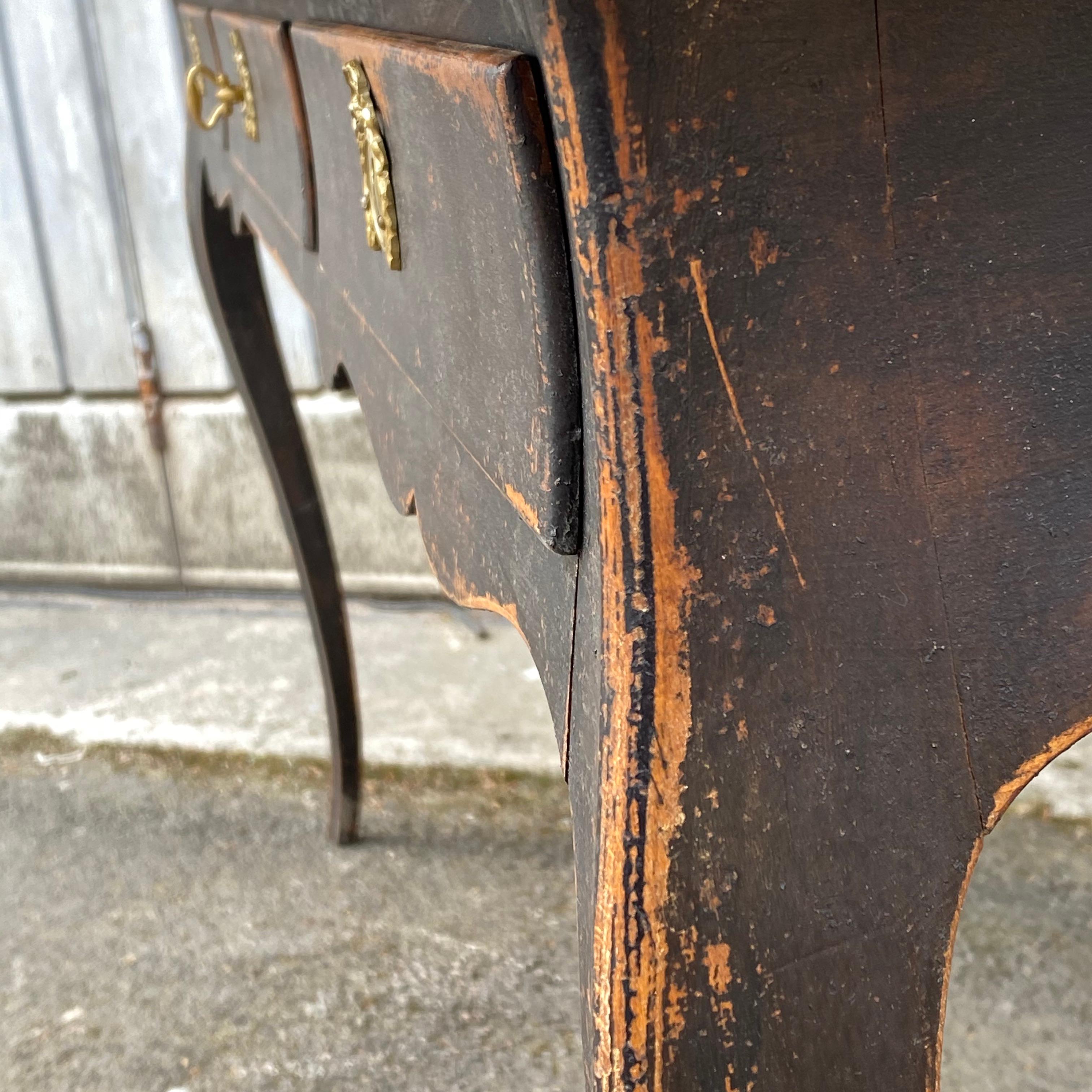 Large Black Painted Gustavian 3-Drawer Office Desk Table In Good Condition In Haddonfield, NJ