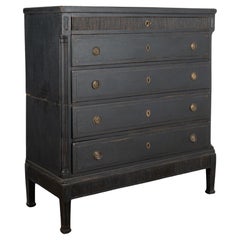 Large Black Painted Pine Chest of Five Drawers, Denmark circa 1800-20