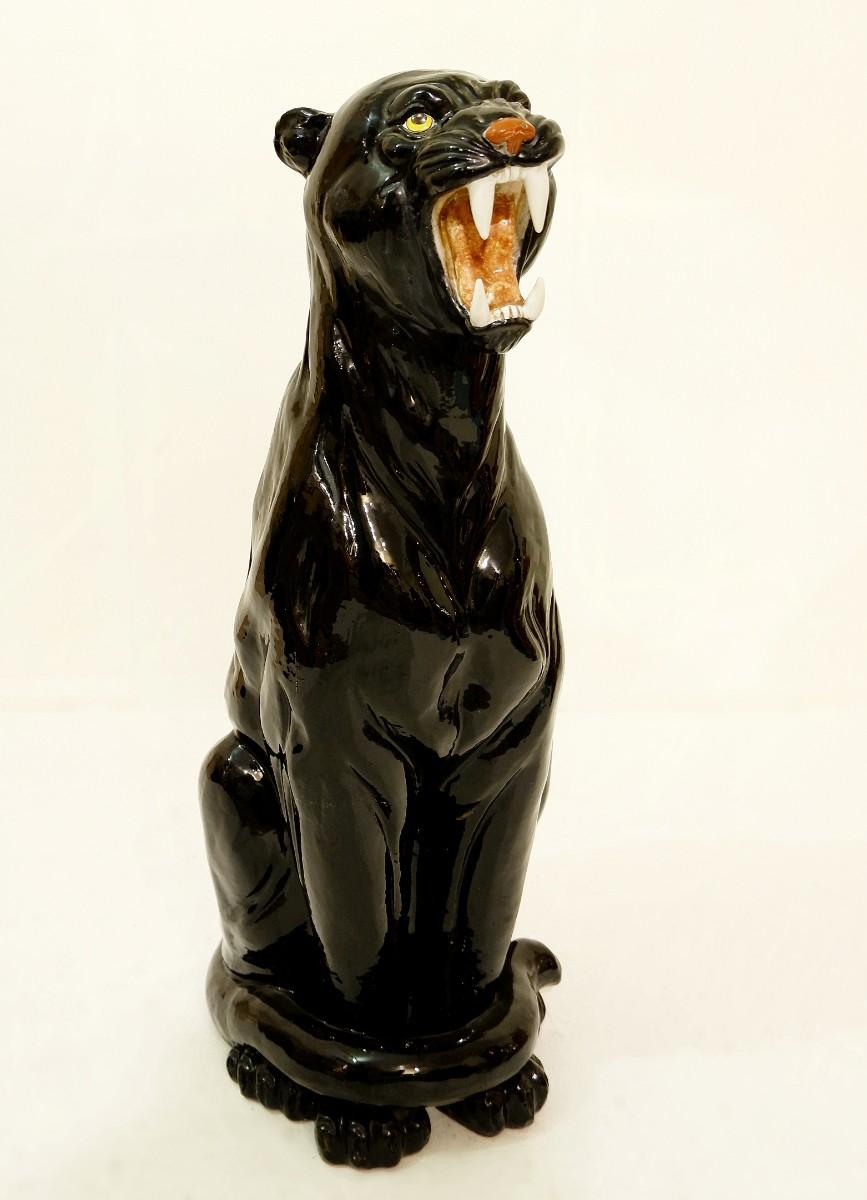 Large Black Panther ceramic sculpture, Italy, 1960s.