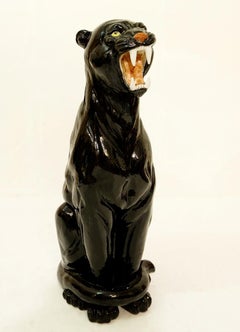 Large Black Panther Ceramic Sculpture, Italy, 1960s