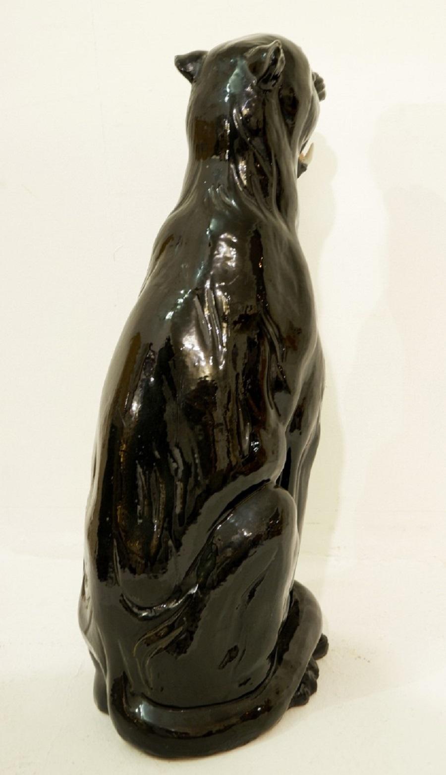 Large Black Panther Ceramic Sculpture, Italy, 1960s In Good Condition In Brussels, BE