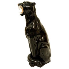 Large Black Panther Ceramic Sculpture, Italy, 1960s