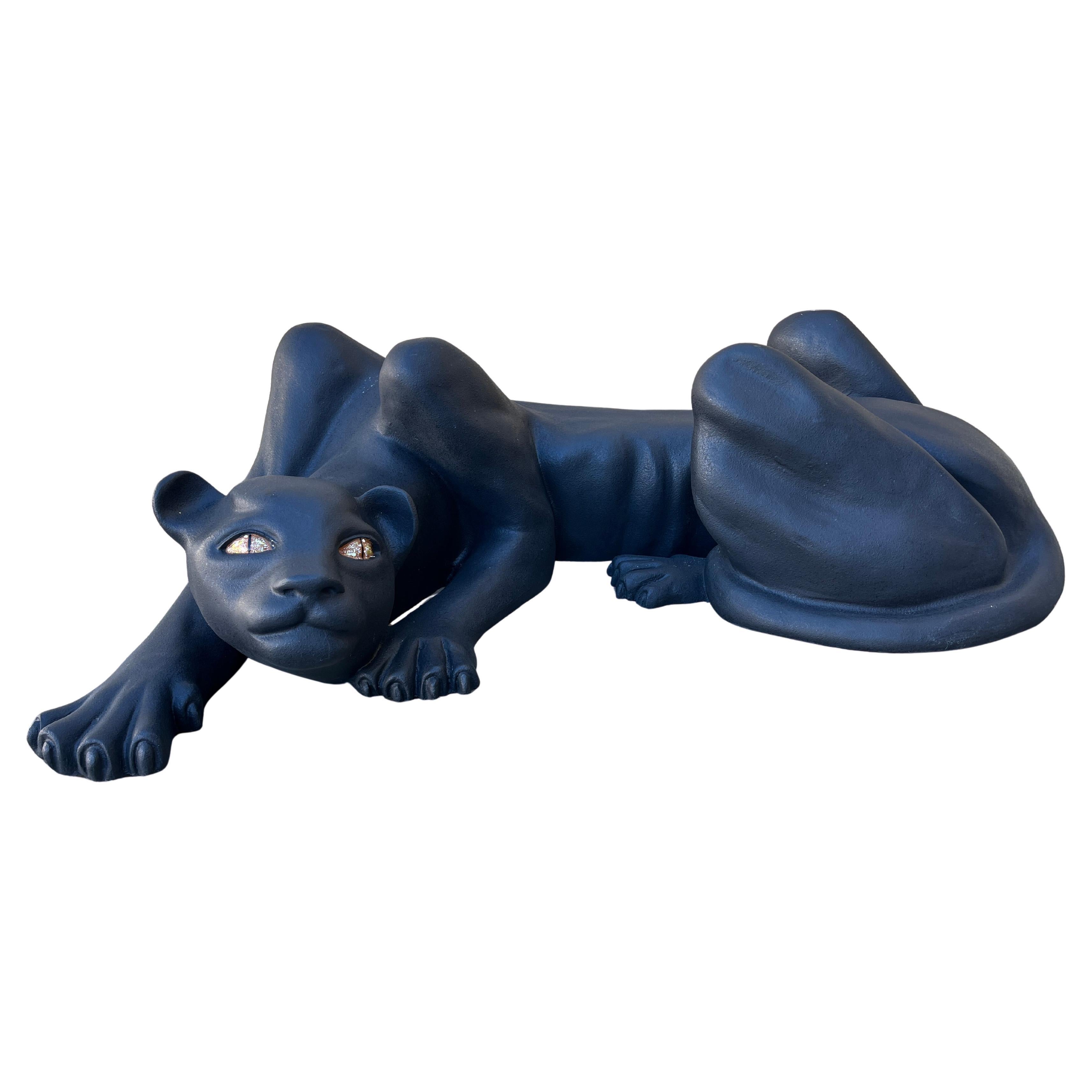 Large Black Panther Sculptural Base Coffee Table. Circa 1970s im Angebot