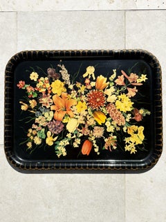 Large black papier-mâché tray, signed, France, 1970