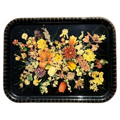 Large black papier-mâché tray, signed, France, 1970