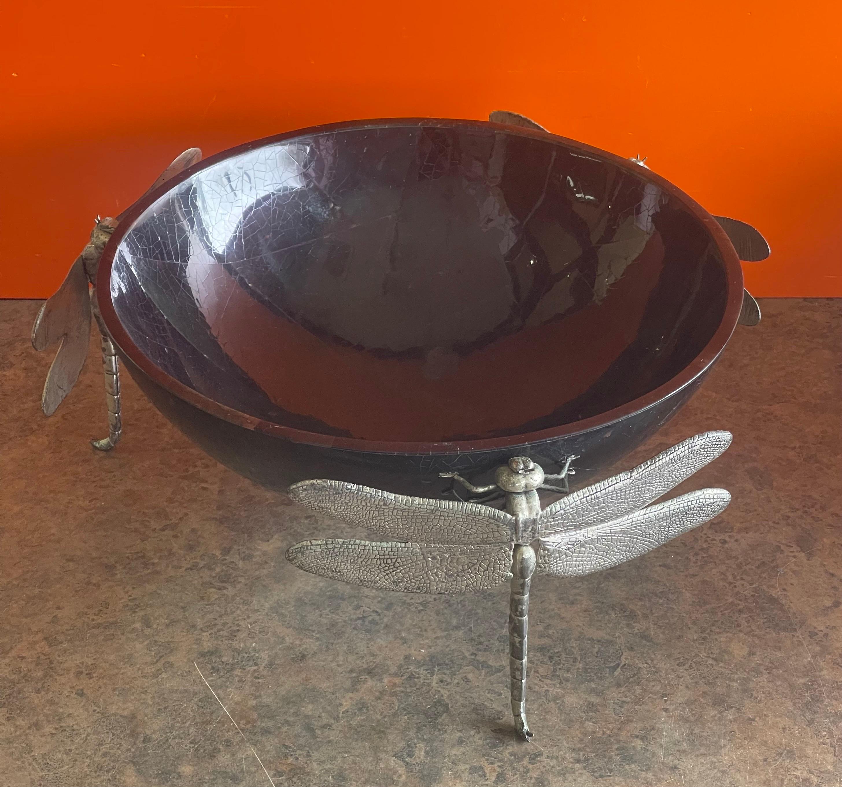 American Large Black Pen Shell Centerpiece Bowl with Dragonfly Feet