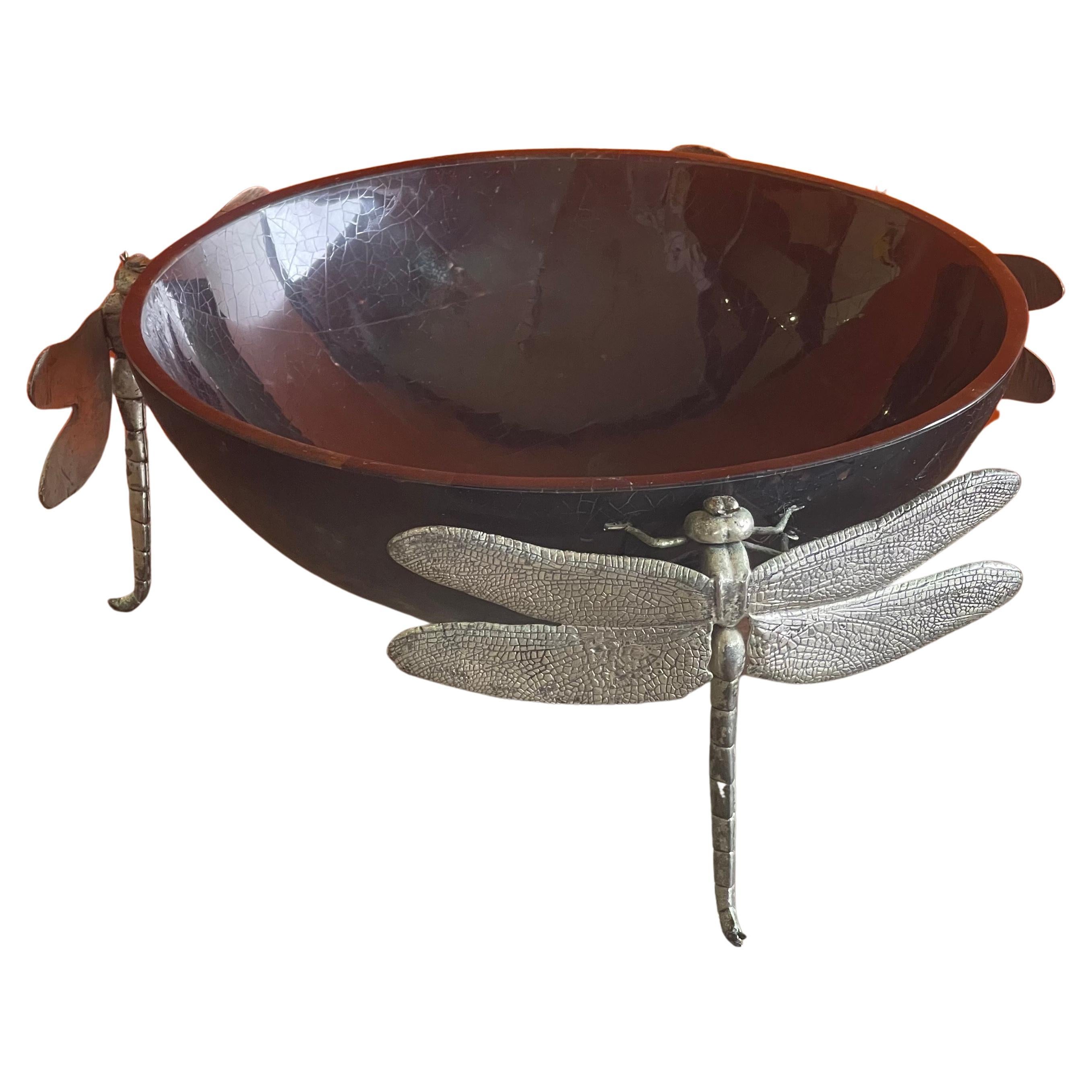 Large Black Pen Shell Centerpiece Bowl with Dragonfly Feet