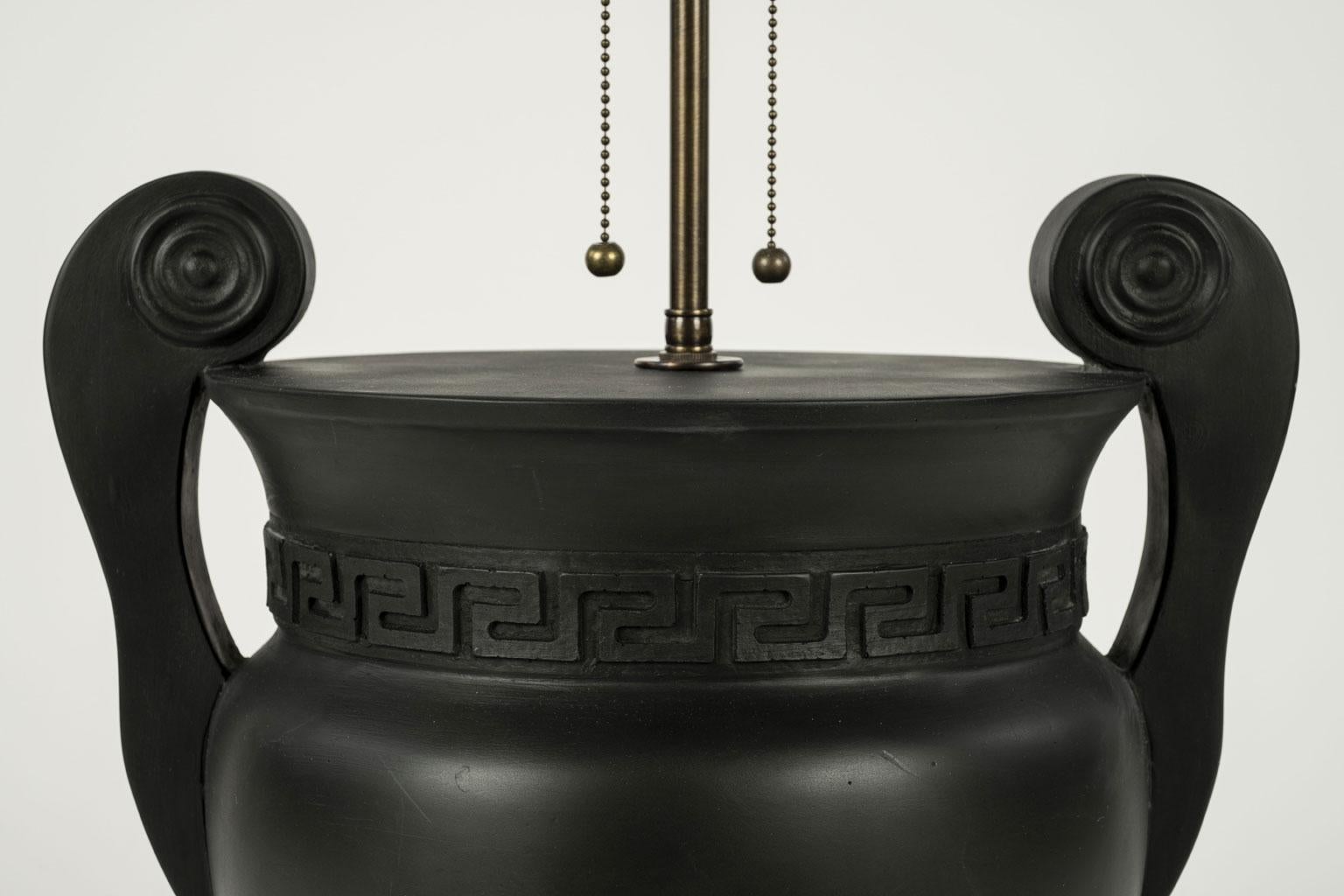 Hand-Crafted Large Black Plaster Urn-Shape Lamp For Sale