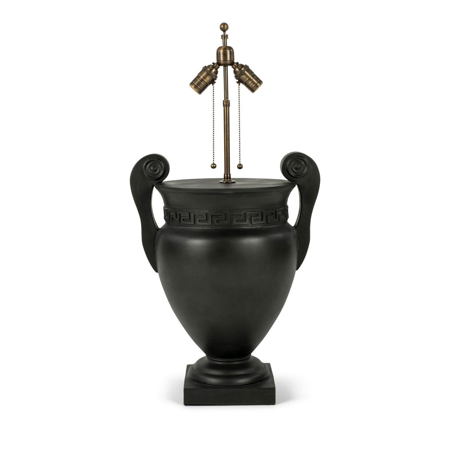 Contemporary Large Black Plaster Urn-Shape Lamp For Sale