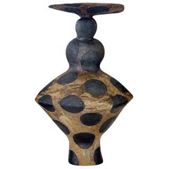 Large Black Polka Dot Decorative Shape Ceramic Vase, USA, Contemporary