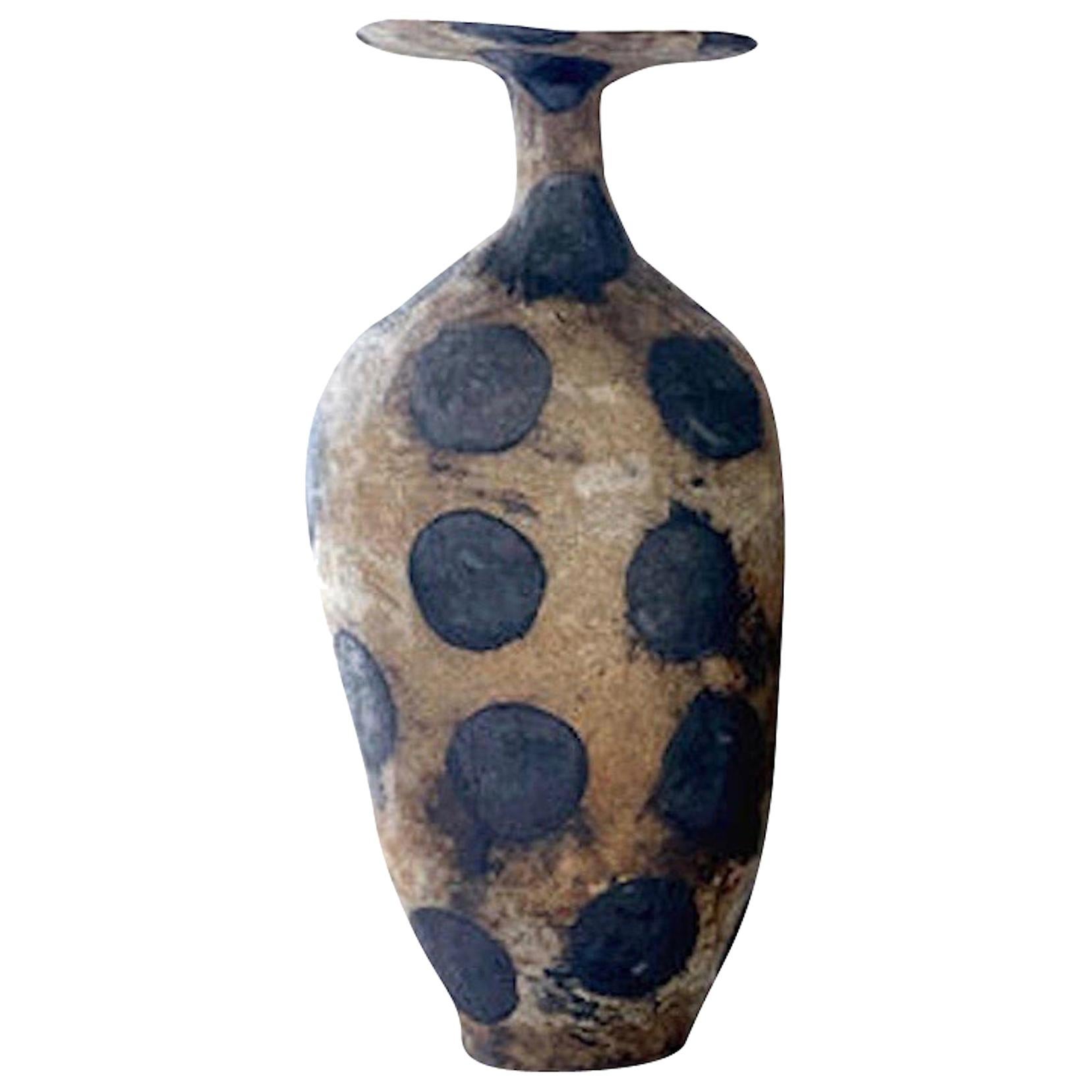 Large Black Polka Dot Vase By Brenda Holzke, USA, Contemporary