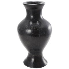 Large Black Postmodern Tessellated Stone "Oriental" Vase, 1990s