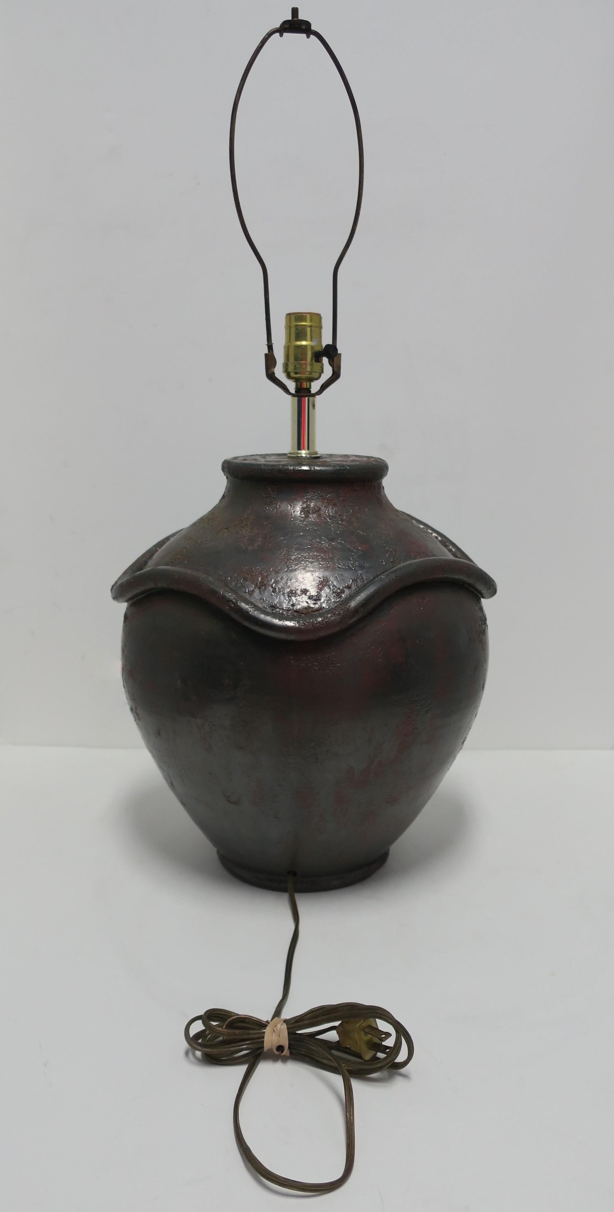 Large Black Pottery Lamp with Snake Design, circa 1970s 5