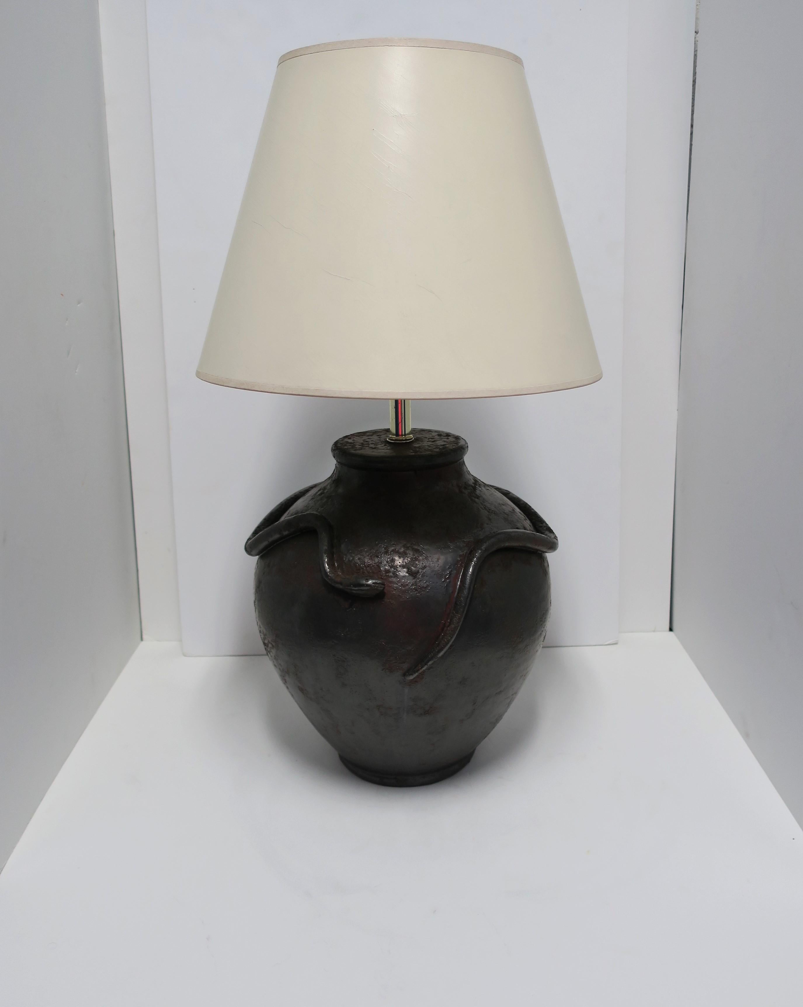 Large Black Pottery Lamp with Snake Design, circa 1970s 8
