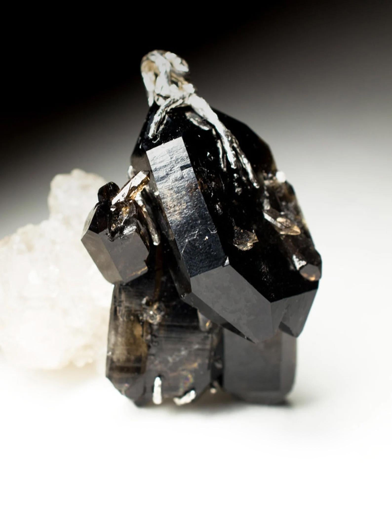 Artisan Large Black Quartz Morion Silver Pendant Raw Crystal Black Natural Gemstone For Sale