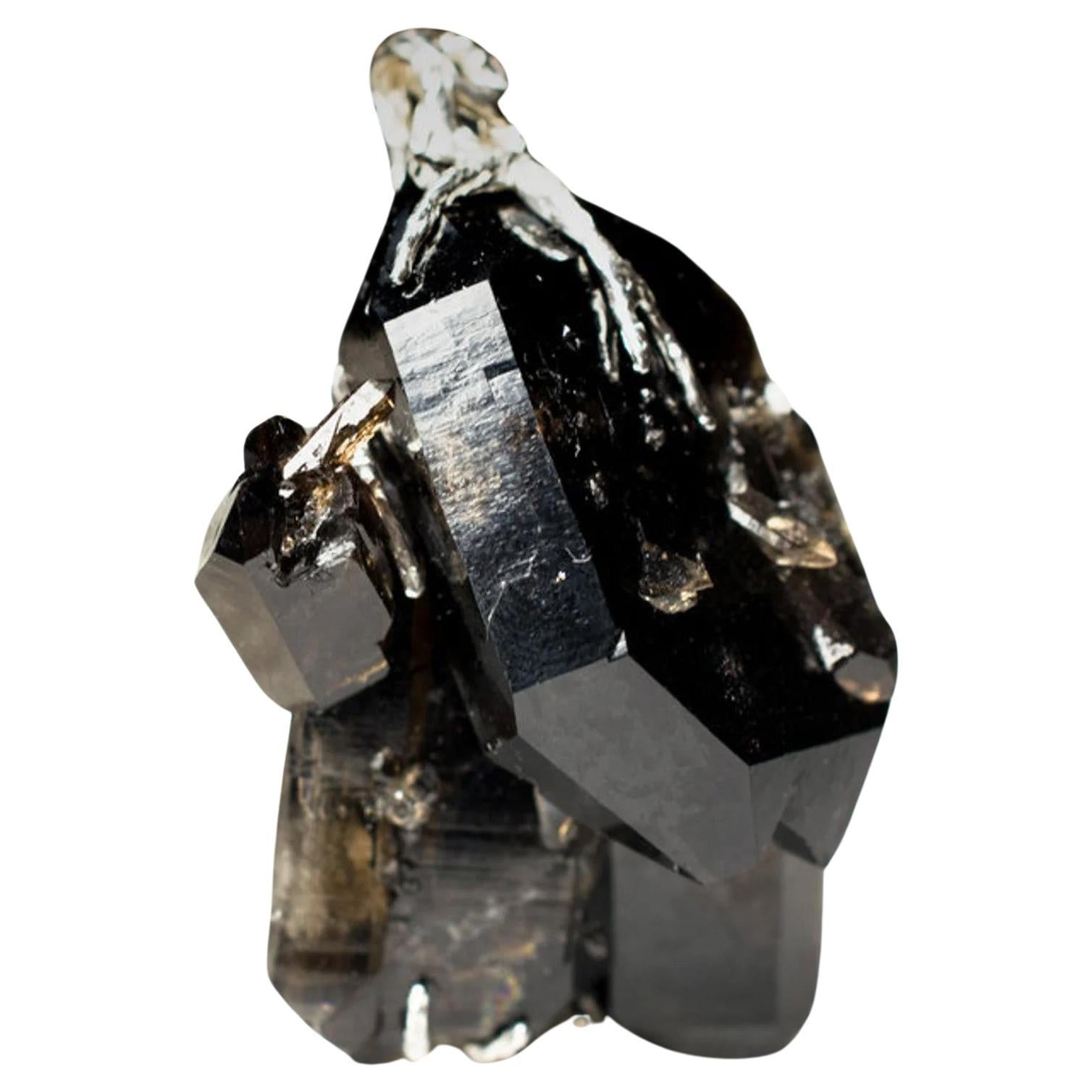 Large Black Quartz Morion Silver Pendant Raw Crystal Black Natural Gemstone For Sale