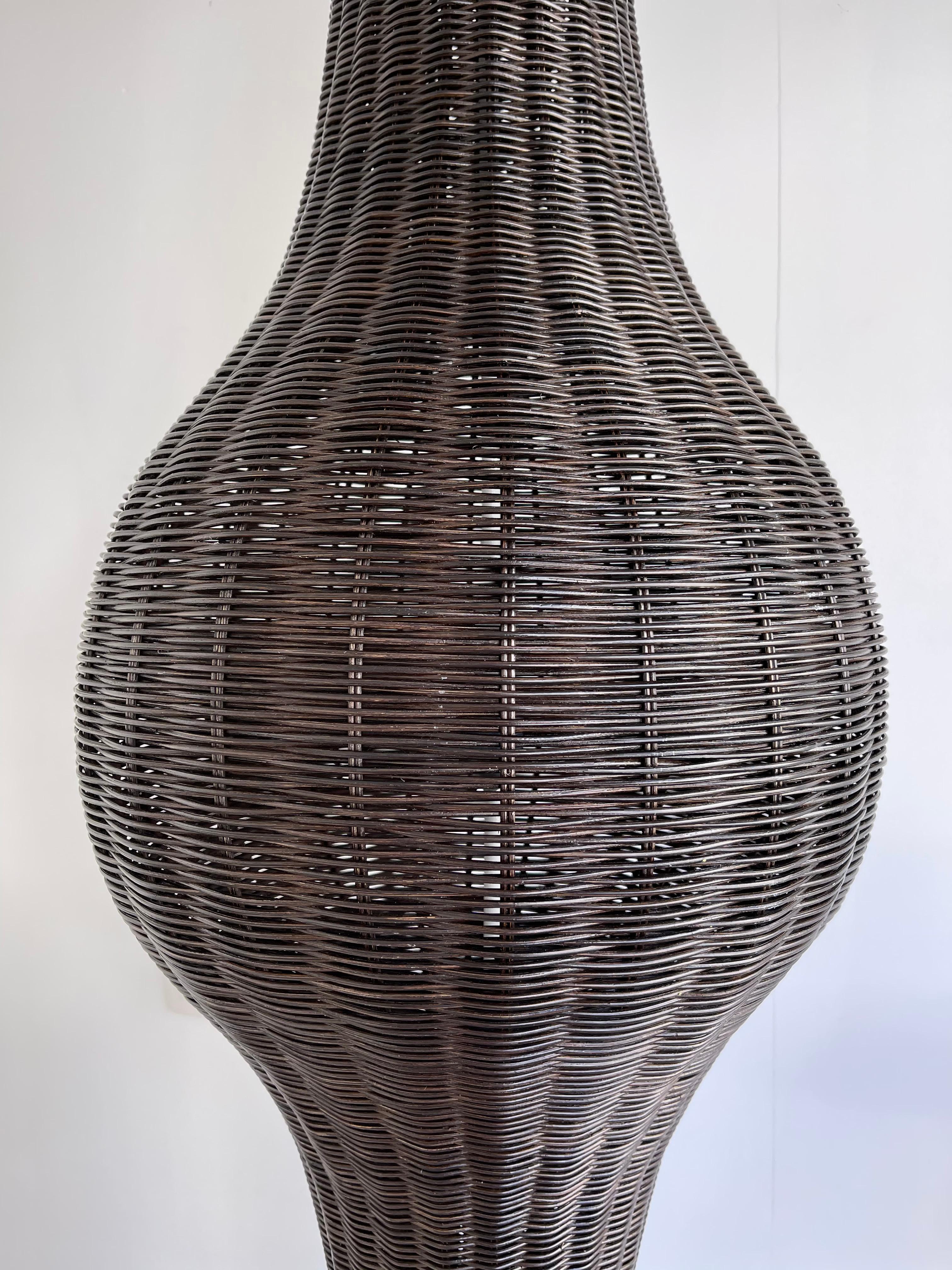 Large Black Rattan Pendant Light by Gasparucci Italo, 1980s In Good Condition In SAINT-OUEN, FR