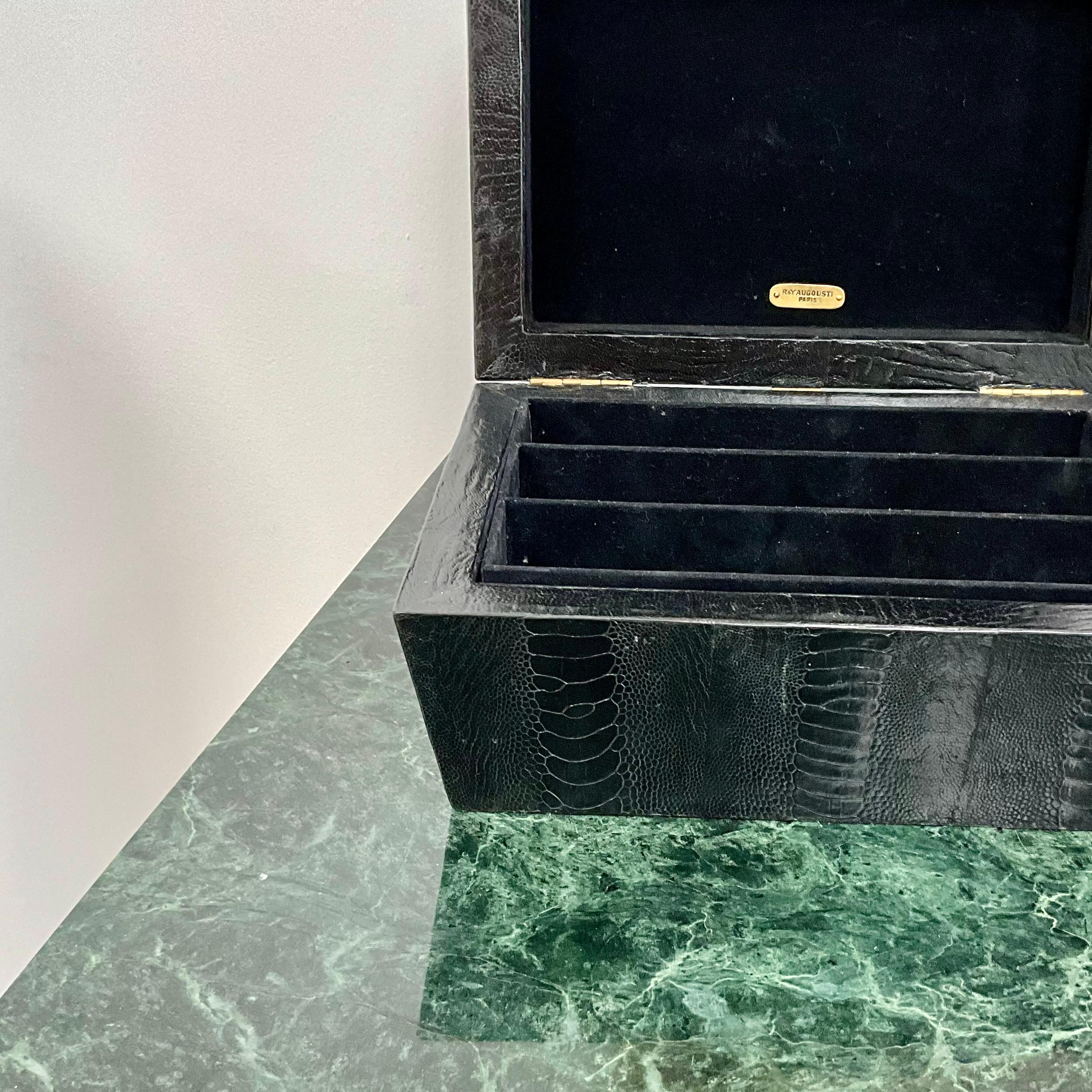Late 20th Century Large Black R&Y Augousti Hinged Snakeskin Box For Sale